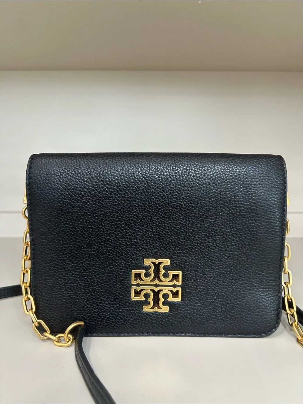 Authentic Tory Burch Britten Combo Crossbody Bag Purse Handbag Black Leather